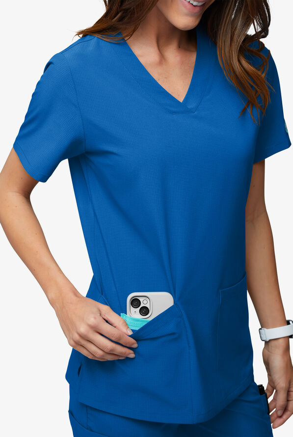 Easy Stretch EcoGrid Alana Women's 3-Pocket Scrub Top - Royal - 4
