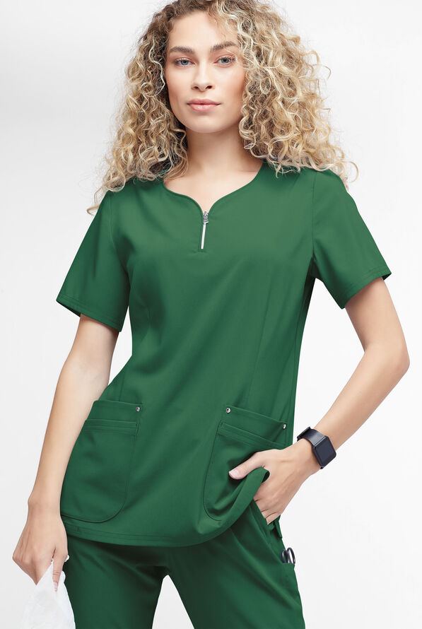 Easy STRETCH Arianna Women's 4 Pocket Curved Neck Scrub Top, Nursing Scrubs