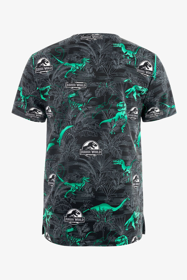 Tooniforms Jurassic Stomper Dinosaurs Unisex 1-Pocket STRETCH V-Neck Print Scrub Top - null - 2
