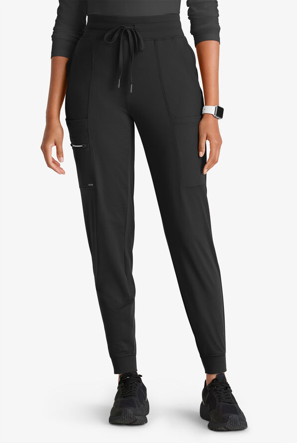 Barco One Performance Knit Pro Women's 5-Pocket STRETCH Cargo Jogger Scrub Pant - Black - 1