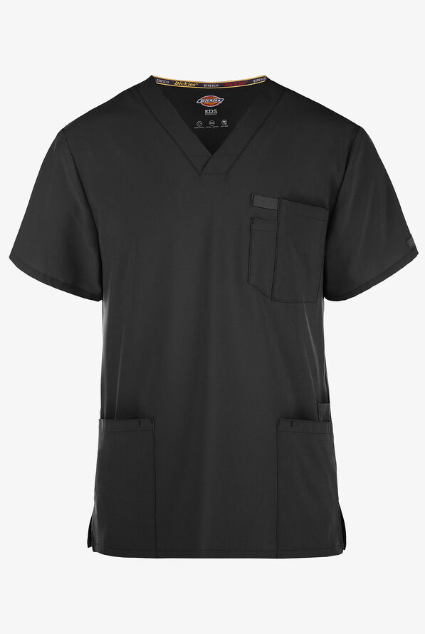 Dickies EDS Essentials Men's 4-Pocket STRETCH V-Neck Scrub Top - Black - 1