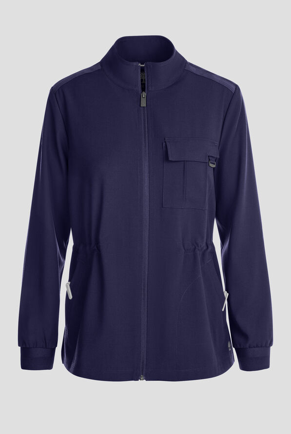 Healing Hands Quest Women's 4-Pocket STRETCH Zip Front Utility Scrub Jacket - Navy - 1