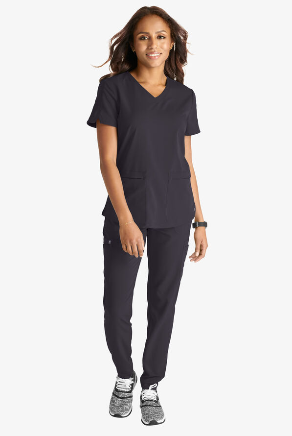 Cherokee Atmos Women's 2-Pocket STRETCH Coolmax V-Neck Scrub Top - Pewter - 4