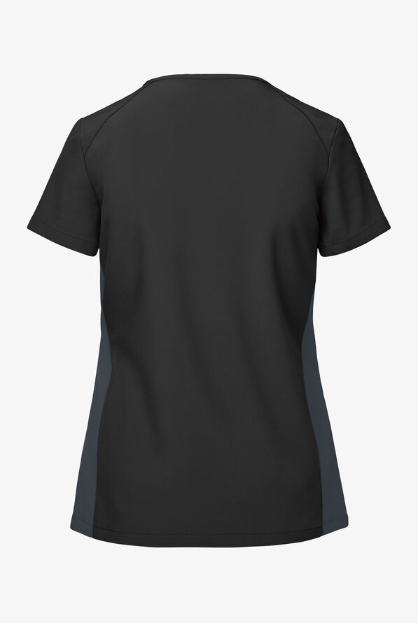 Easy STRETCH Lily Women's 4-Pocket Zip Neck Henley Scrub Top - Onyx Black/Pewter - 4