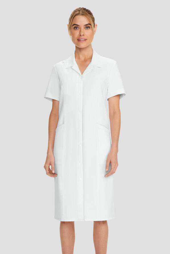 Cherokee Workwear Originals Ultra Women's 2-Pocket Button Front Scrub Dress - White - 1