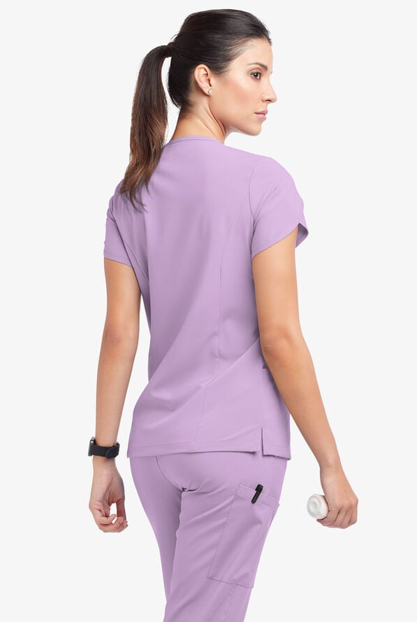 Easy STRETCH Daisy Women's 4-Pocket V-Neck Scrub Top with Petal Sleeves - Amethyst Mist - 4