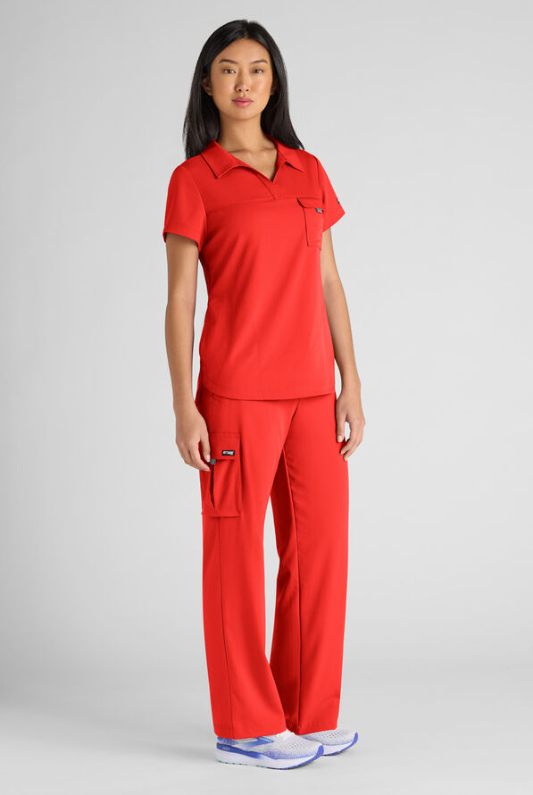Pantal&oacute;n m&eacute;dico Grey's Anatomy by Barco Emerge Teagan STRETCH de tiro alto con piernas anchas y 6 bolsillos para mujer - Sunset Orange - 2