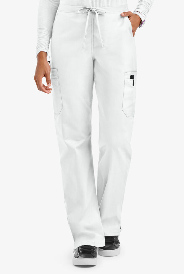 Butter-Soft STRETCH Women's 9-Pocket Drawstring with Back Elastic Scrub Pants - Tall - White - 1