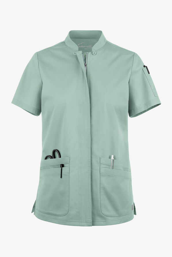 Blusa m&eacute;dica UA Butter-Soft STRETCH con cremallera y 6 bolsillos para mujer - Eucalyptus Leaf - 1