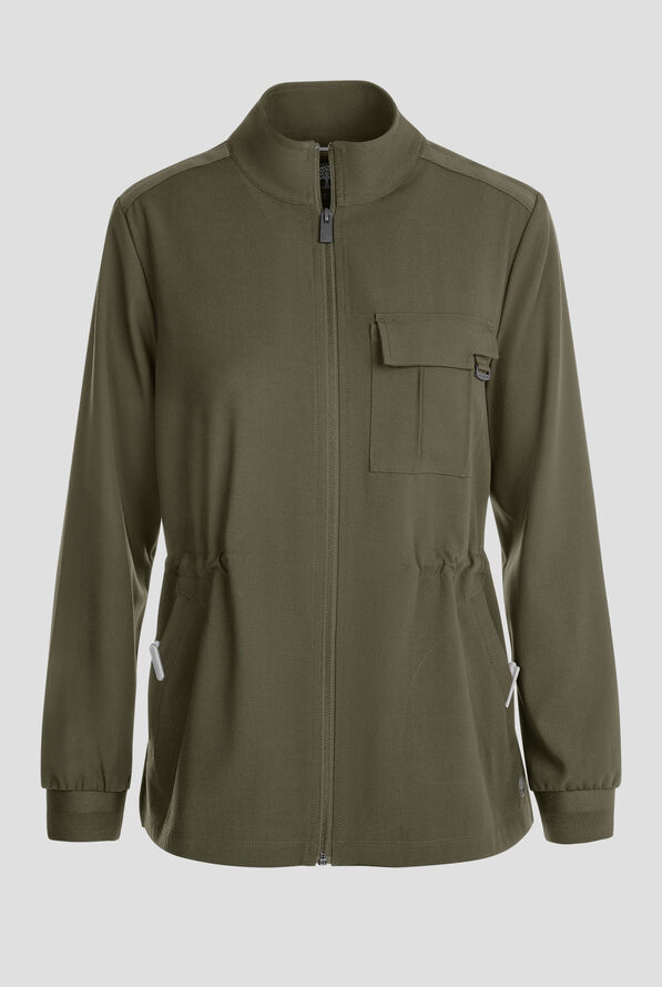 Healing Hands Quest Women's 4-Pocket STRETCH Zip Front Utility Scrub Jacket - Olive - 1
