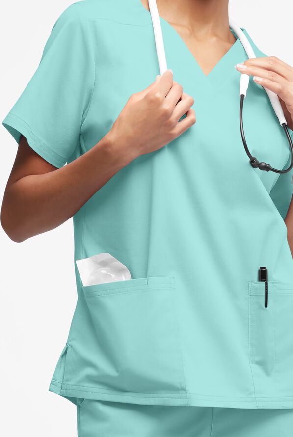 Butter-Soft STRETCH Women's 4-Pocket V-Neck Scrub Top - Sea Frost - 2