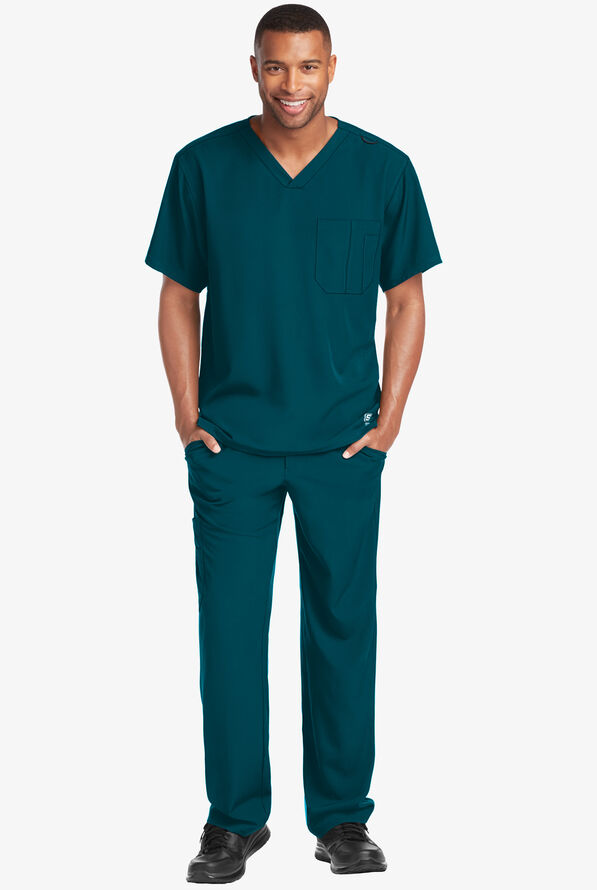 Skechers by Barco Structure Men's 1-Pocket STRETCH V-Neck Scrub Top - Bahama Blue - 2