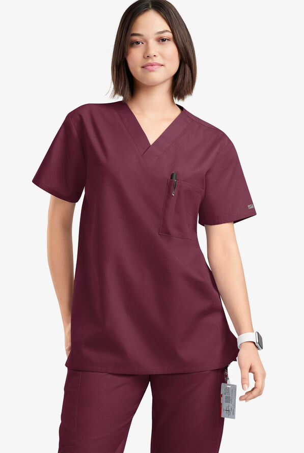 Blusa médica unisx Butter-Soft Originals con cuello en V y 2 bolsillos - Wine - 2