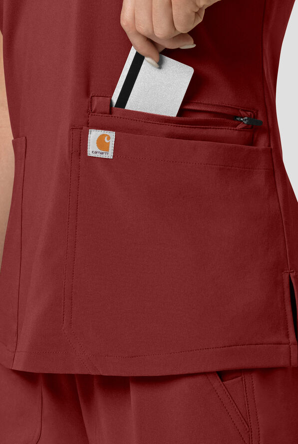 Carhartt Cross-Flex Force Women's 3-Pocket STRETCH Knit Panel Scrub Top - Amber Terrain - 3