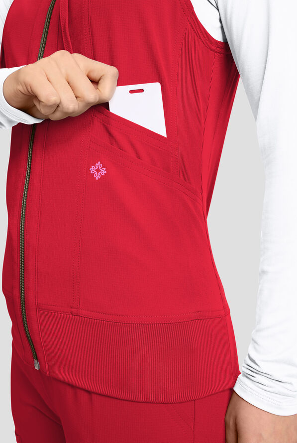 Med Couture Amp Women's 4-Pocket STRETCH Zip Front Removable Hoodie Scrub Vest - Solar Flare - 3