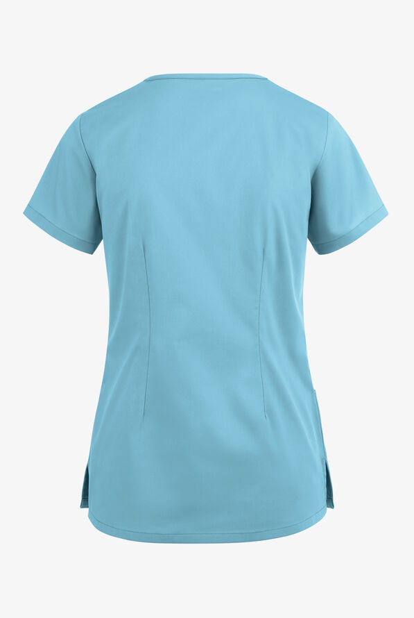 Blusa m&eacute;dica UA Butter-Soft STRETCH estilo cruzado con cuello en V y 3 bolsillos para mujer - Poolside View - 4