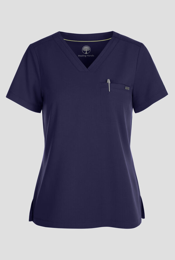 Healing Hands Quest Women's 1-Pocket STRETCH Tuck In V-Neck Scrub Top - Navy - 1