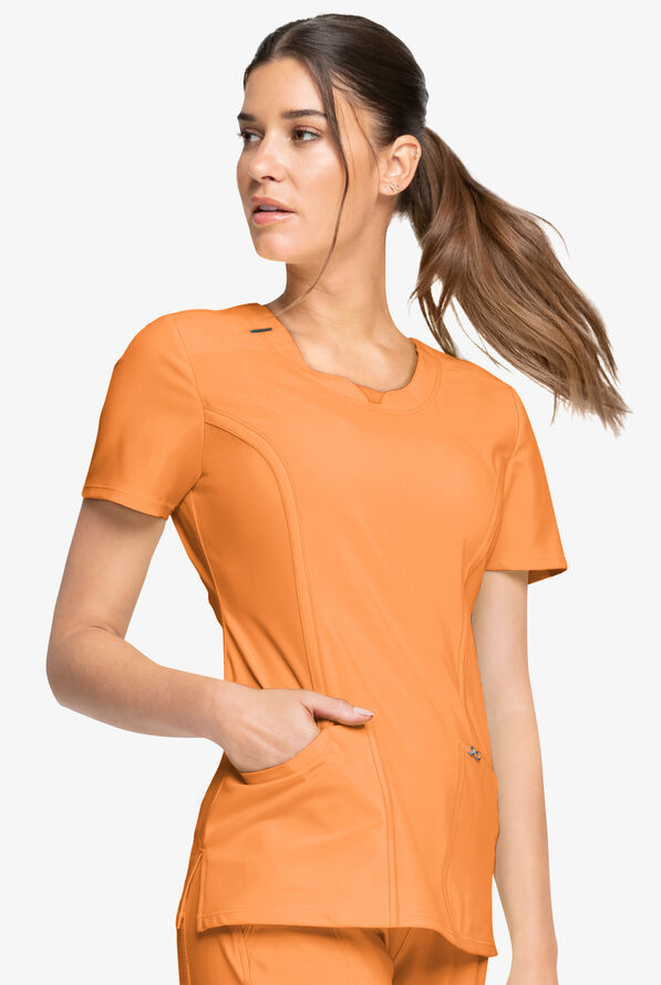 Infinity Women's 3-Pocket STRETCH Round Neck Scrub Top - Orange Sunrise - 3