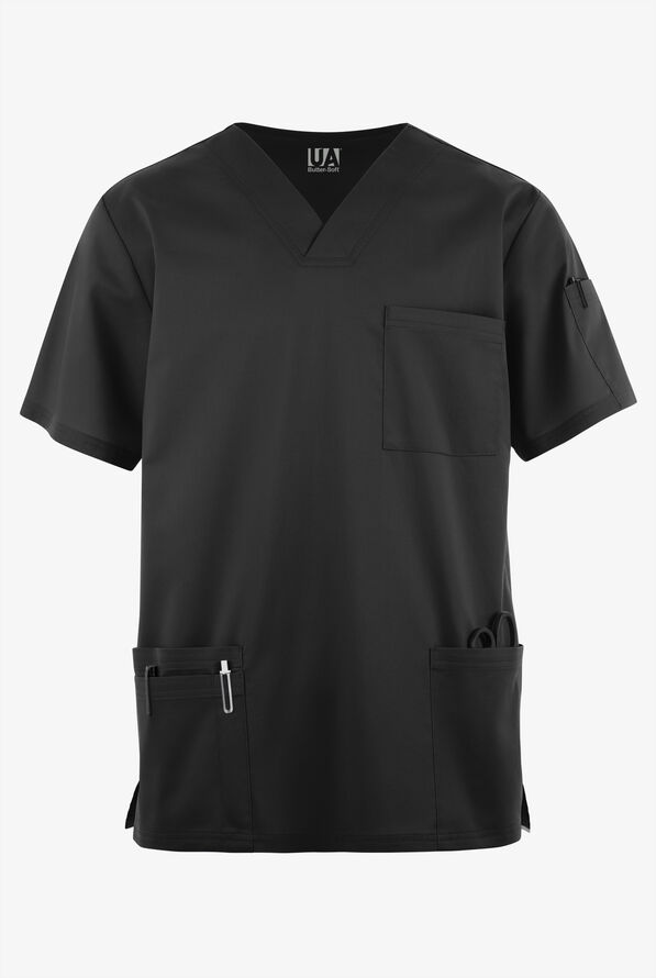 Butter-Soft STRETCH Men's 6-Pocket V-Neck Scrub Top - Black - 1