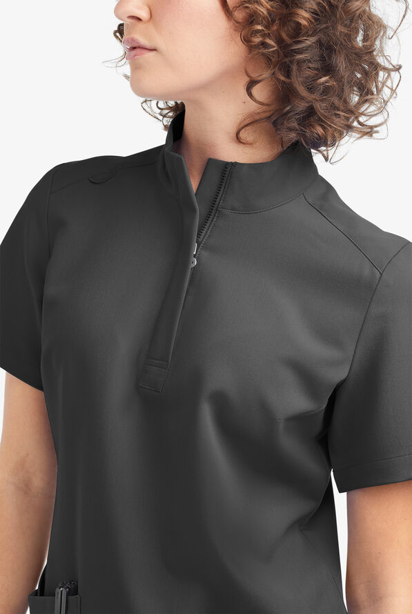 Movement by Butter-Soft Lyrae Women’s 6-Pocket Zip Closure Neck Scrub Top - Pewter - 3