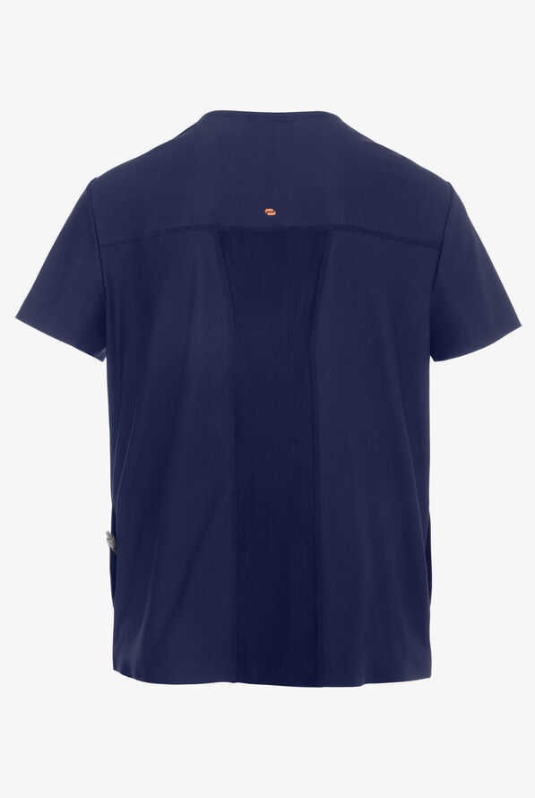 Infinity GNR8 Kinetic Knit Men's 3-Pocket STRETCH Zip Chest Pocket Crossover V-Neck Scrub Top - Navy - 2