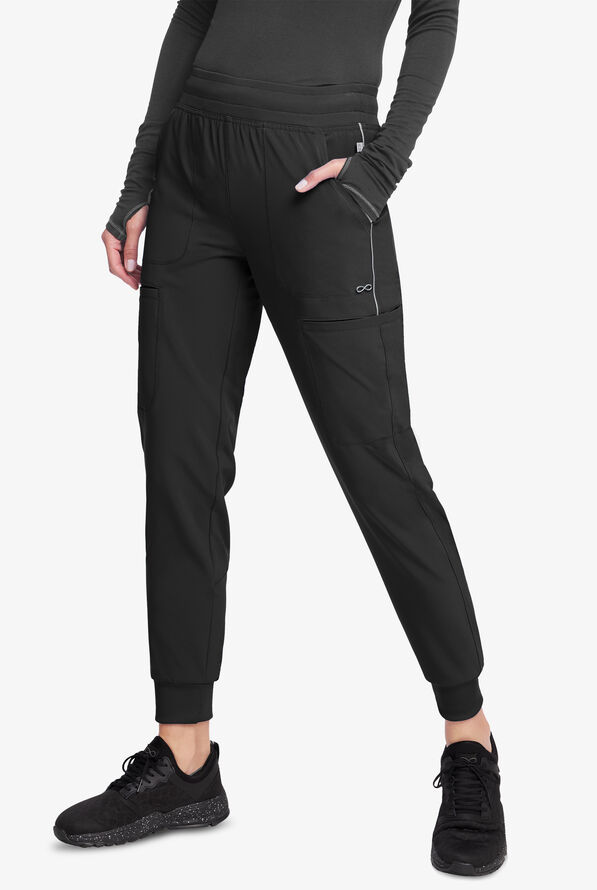 Infinity Women's 6-Pocket STRETCH Cargo Jogger Scrub Pants - Black - 1