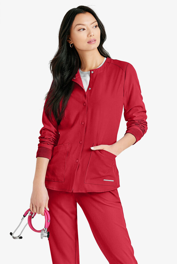 Skechers by Barco Stability Women's 2-Pocket STRETCH Warm-Up Scrub Jacket - Red - 3