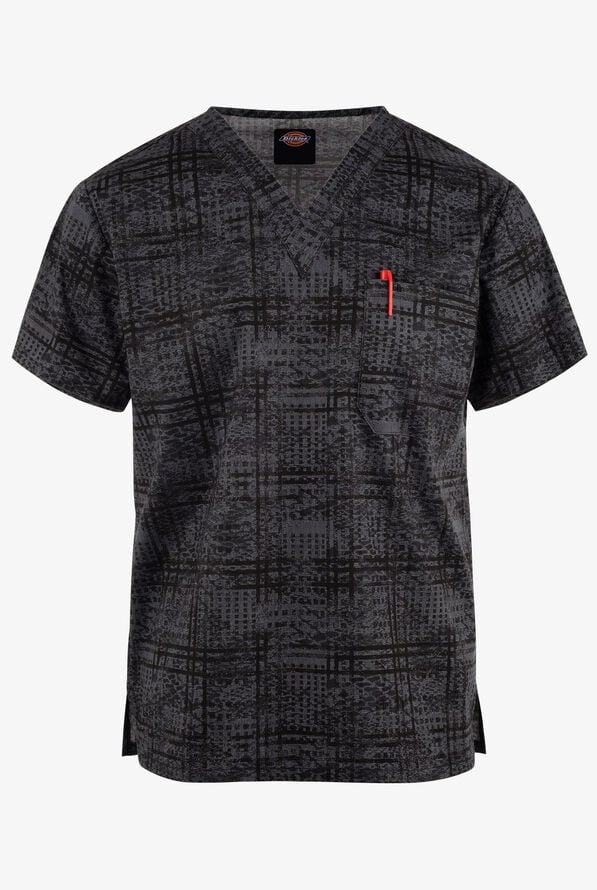Dickies EDS Plaid Distress Men's 1-Pocket STRETCH V-Neck Print Scrub Top - null - 1