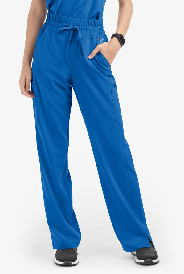 Easy STRETCH Ellie Women's 5-Pocket High Waisted Wide Leg Scrub Pants - Tall - Royal - 1