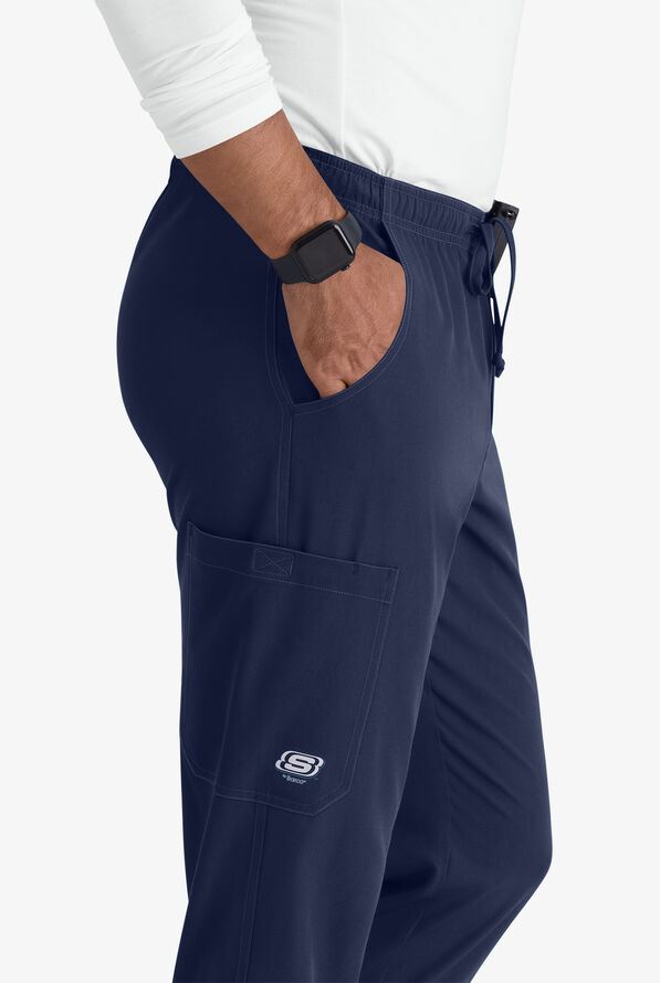 Skechers by Barco Structure Men's 3-Pocket STRETCH Cargo Jogger Scrub Pants - Short - Navy - 2