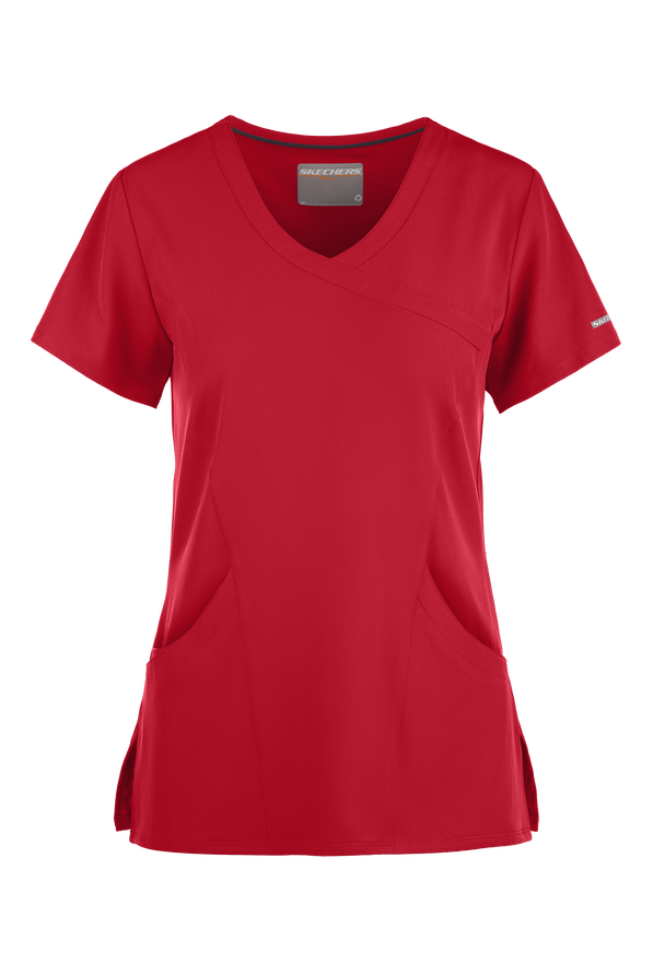 Blusa médica Skechers by Barco Reliance STRETCH estilo cruzado con 3 bolsillos para mujer - Red - 1