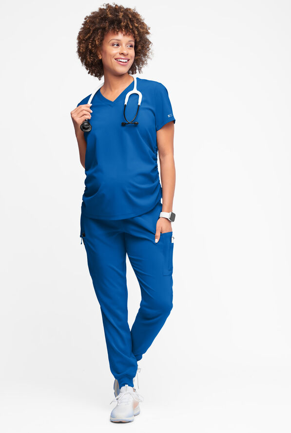 Easy STRETCH Tori Women's Cooling Knit Back Maternity Scrub Top - Royal - 5