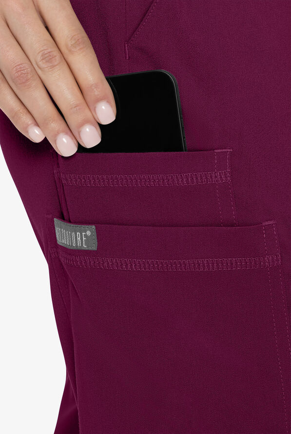 Med Couture Touch Women's 6-Pocket STRETCH High Waisted Double Cargo Jogger Scrub Pants - Wine - 3