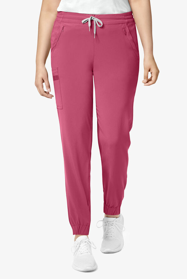 Wink Renew Women's 7-Pocket STRETCH Flat Front Drawstring Cargo Jogger Scrub Pants - Petite - Rose - 1