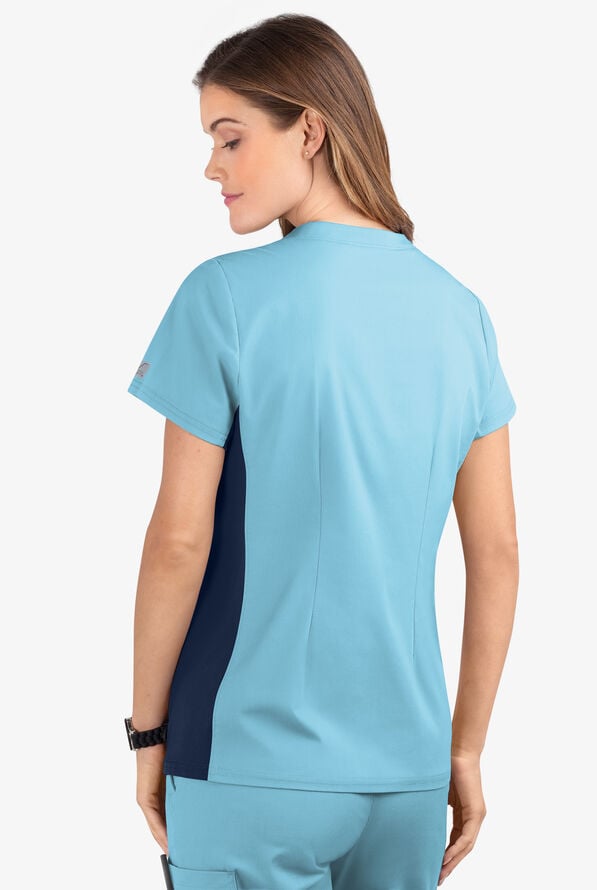 Butter-Soft STRETCH Women's 3-Pocket Contrast Scrub Top - Poolside View/Navy - 4