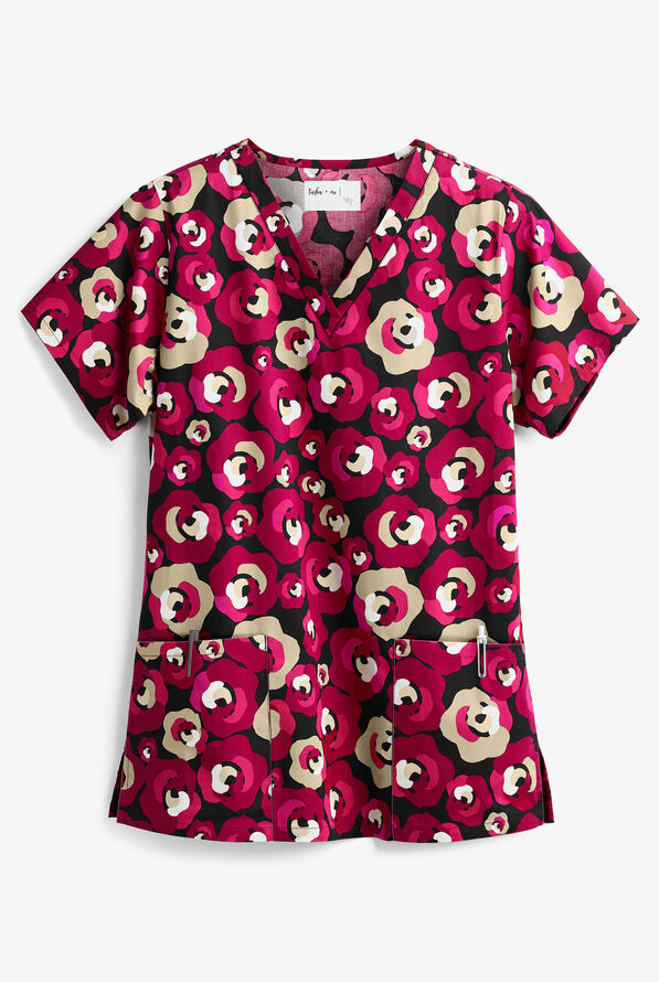 Tasha & Me Midflor Women's 2-Pocket V-Neck Print Scrub Top - null - 1