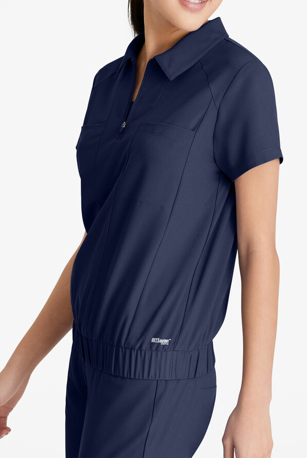 Grey's Anatomy by Barco Evolve STRETCH Perseverance Women's 2-Pocket Banded Waist Collar Scrub Top - Indigo - 3