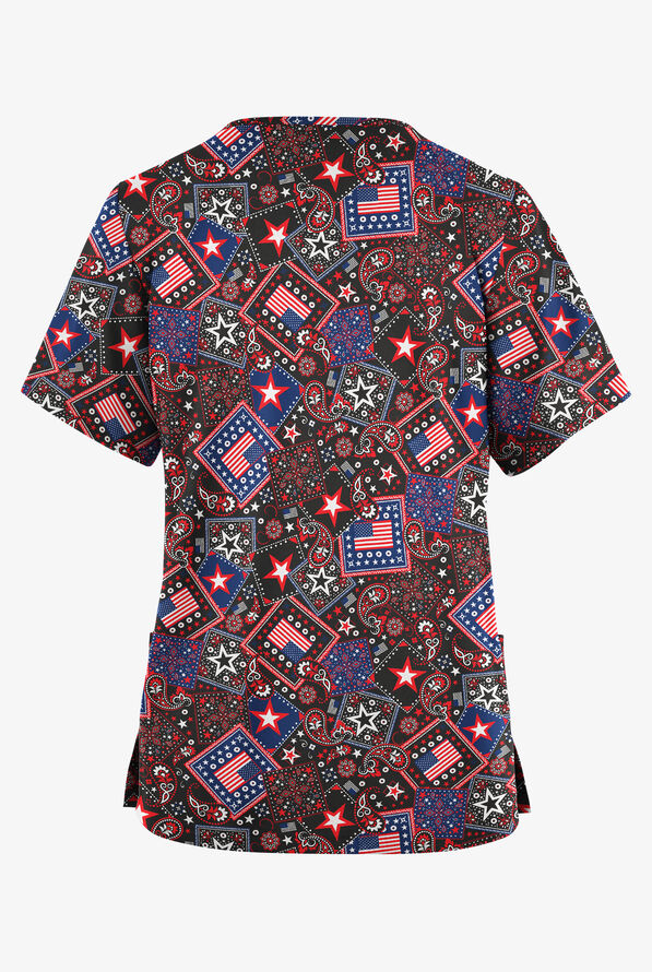 Butter-Soft Originals Americana Women's 2-Pocket Classic Fit V-Neck Print Scrub Top - null - 2