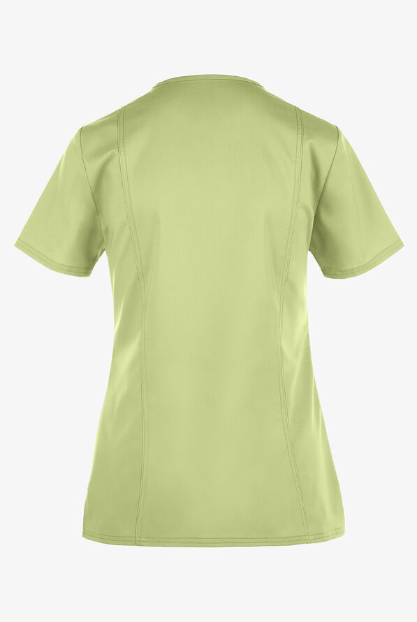 Cherokee Workwear Revolution Women's 2-Pocket STRETCH Mock Wrap Scrub Top - Celery Green - 3