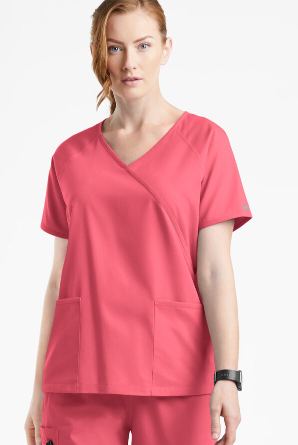 Blusa médica Butter-Soft Originals estilo cruzado con 3 bolsillos para mujer - Rouge Rose - 2