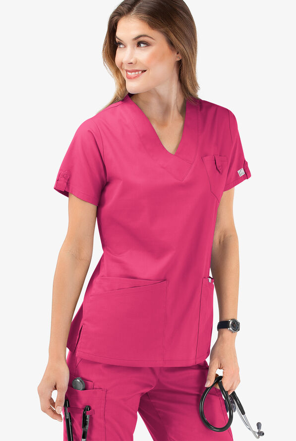 Blusa m&eacute;dica Butter-Soft STRETCH con cuello en V y 6 bolsillos para mujer - Fuchsia - 6