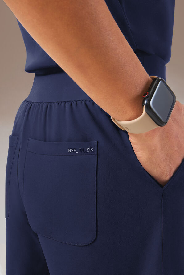 Hypothesis Y-Band Women's 6-Pocket Yoga-Style Knit Waist Wide Leg Scrub Pant - Petite - Navy - 3