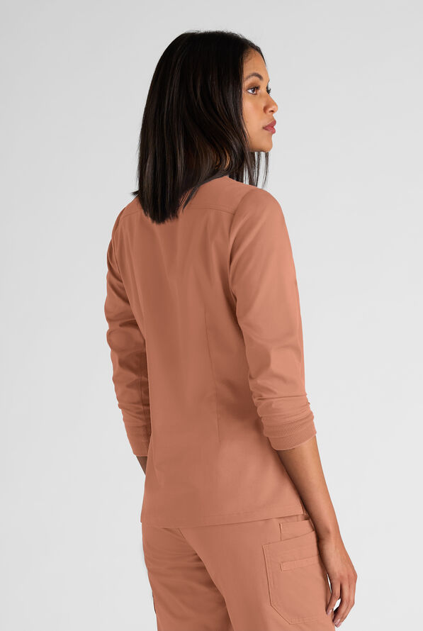 Butter-Soft STRETCH Women's 5-Pocket 3/4" Sleeve V-Neck Scrub Top - Terracotta - 2