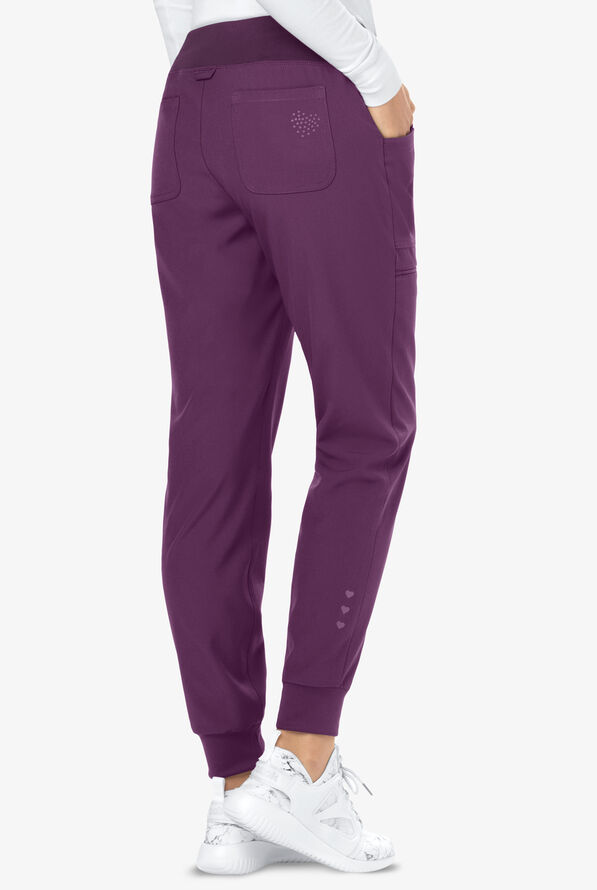 heartsoul Scrubs Break On Through Women's 6-Pocket STRETCH Elastic Cuff Jogger Scrub Pants - Petite - Eggplant - 2