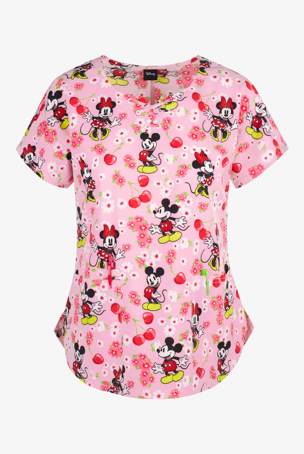 Tooniforms Disney's My Sweet Mickey Women's 2-Pocket STRETCH V-Neck Print Scrub Top - null - 1