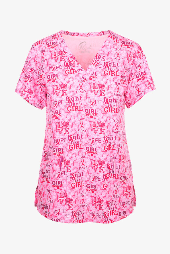 Maevn Girls Rule Awareness Women's 3-Pocket STRETCH V-Neck Print Scrub Top - null - 1