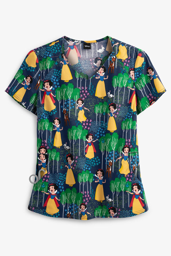 Cherokee Tooniforms Woodland Stroll Print Scrub Top, Disney Scrubs