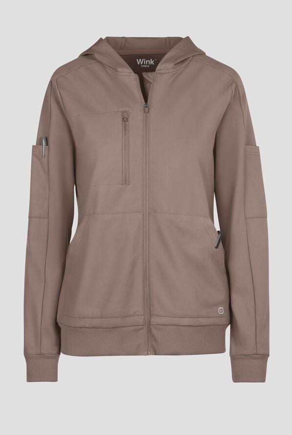 Wink Renew Knit Women's 4-Pocket STRETCH Front Zip Scrub Hoodie Jacket - Haze - 1