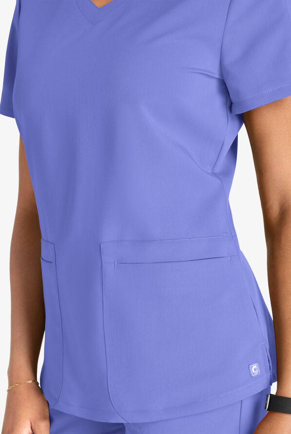 Cherokee Atmos Women's 2-Pocket STRETCH Coolmax V-Neck Scrub Top - Ceil Blue - 2