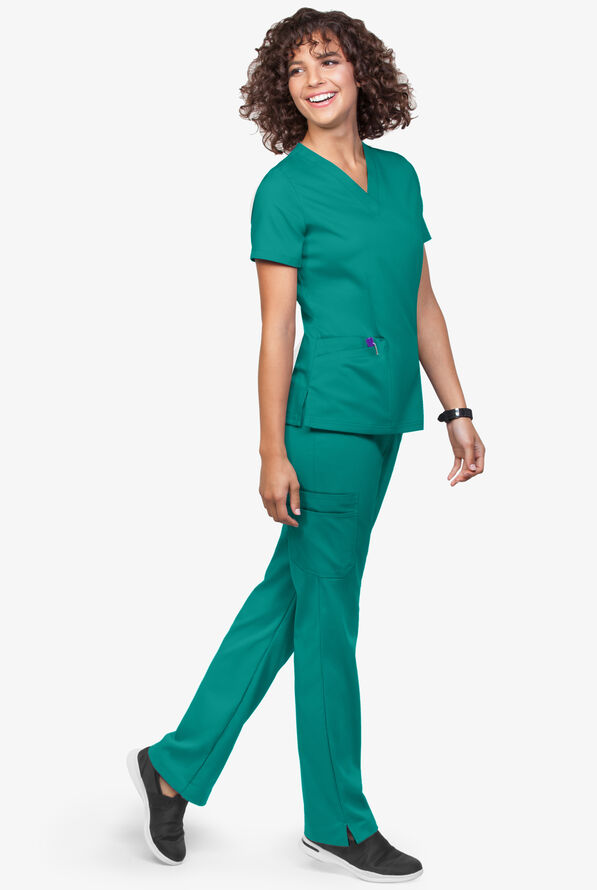 UA Flex2 Women's 4-Pocket V-Neck STRETCH Scrub Top - Teal - 2